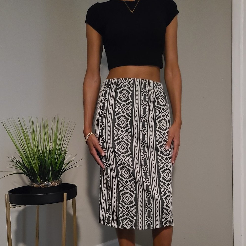 Wrap Skirt Tribal Print in Black and White Women Pencil Sequin Skirt